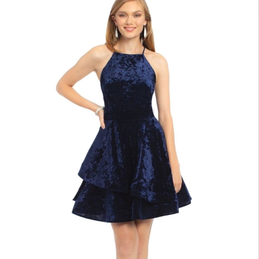 Camille la vie velvet dress Blue Sz 13 Junior's